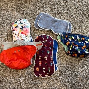 Lil Helper 2 cloth diapers with 6 snap in inserts llama red reusable baby
